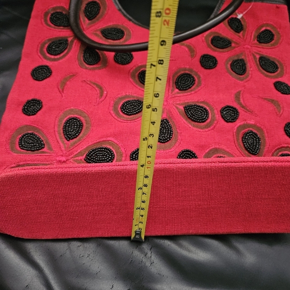 Vintage Handmade Beaded Floral Embroidered Red Tote Bag - Picture 11 of 11